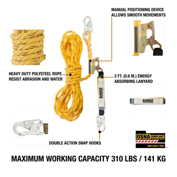 DEWALT Vertical Lifeline with Rope Adjuster