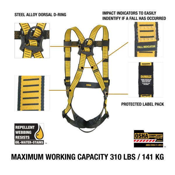 DEWALT D1000 Fall Protection Harness w/ Pass Through Buckles